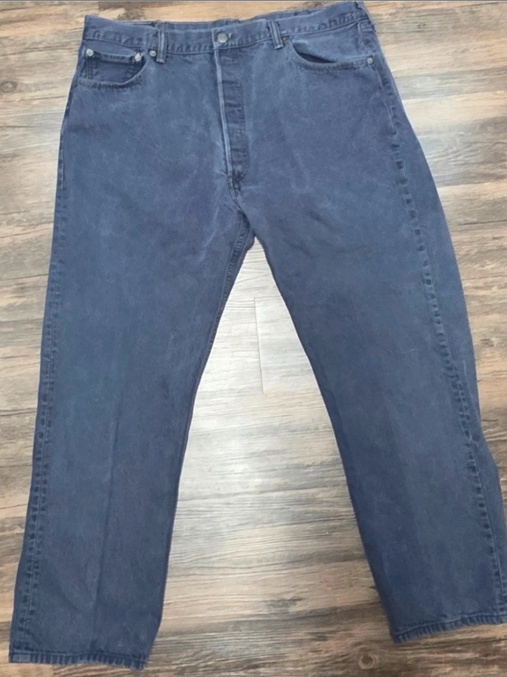 Levis 501 Button Fly Straight Leg Charcoal Grey Wash Jeans 42x32